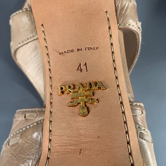 PRADA Size 11 Beige Taupe Leather Woven Espadrille Sandals - Picture 8 of 8